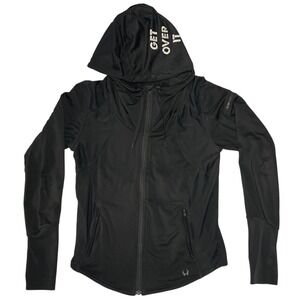 Hylete Performance Training Jacket Womens Medium Black Hooded EUC‎
